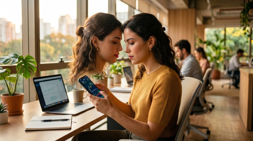 Pessoa consultando seus investimentos em um smartphone com apps gratuitos para investir no Brasil abertos na tela
