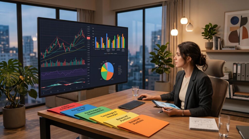 Pessoa analisando gráficos de investimento em um notebook para identificar seu perfil de investidor